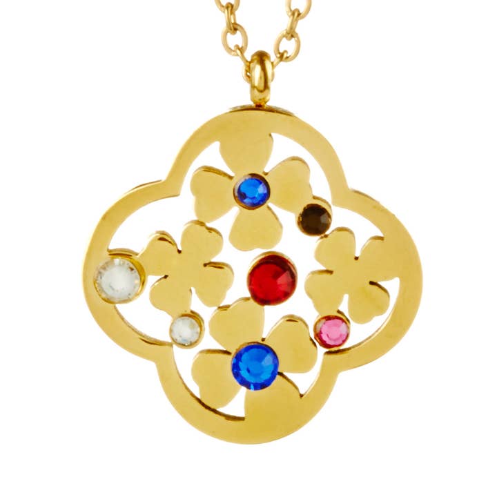 West Coast Jewelry - Wholesale Pendant/Charm Necklace - Elya Crystal Floral Stainless Steel Pendant Necklace