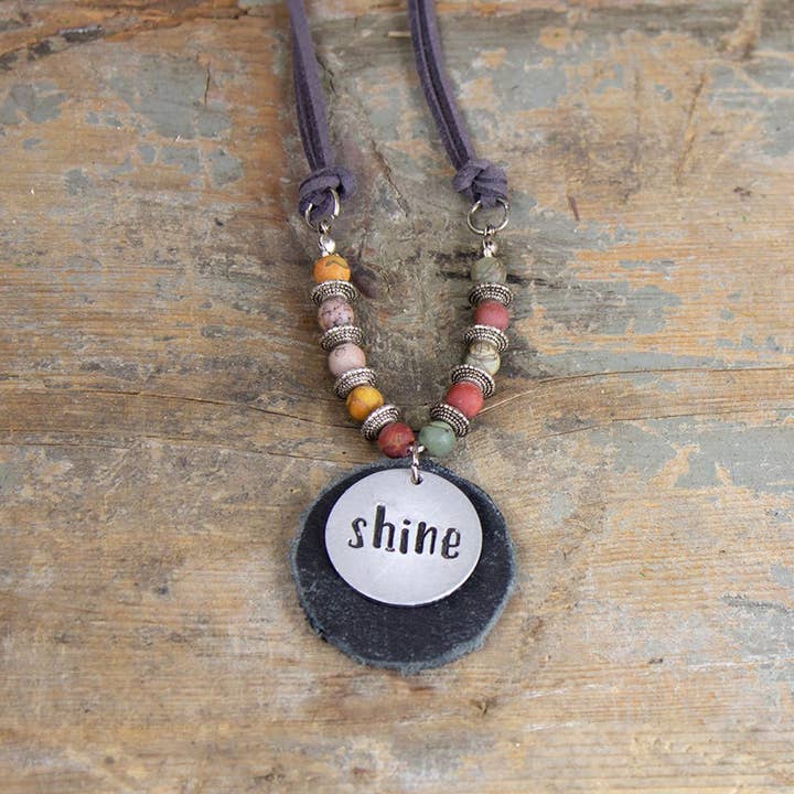 ReLoved by Honey and Me featuring Simply Saguaro - Wholesale Pendant/charm necklace - Shine Grey Necklace With Dark Beads1