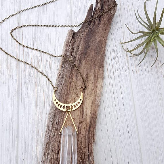 Dynamo - Wholesale Pendant/Charm Necklace - Clear Quartz Crystal Necklace Moon Modern Boho Necklac