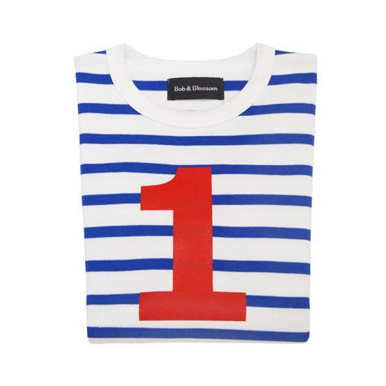 Französisches blau-weißes bretonisches gestreiftes T-Hemd Nummer 1 für den Großhandel von Bob & Blossom Ltd