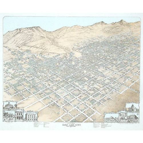Salt Lake City, Utah in 1870 - Vogelperspectief voor wholesale door Historic Urban Plans, Inc.