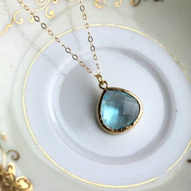 Laalee Jewelry - Wholesale Pendant/Charm Necklace - Blue Aquamarine Necklace Gold Plated