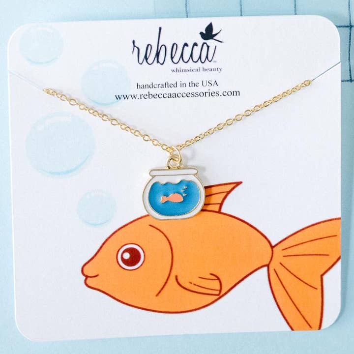 Goldfish Enamel Necklace Fish Pet Ocean Beach for wholesale by Rebecca Accessories LLC