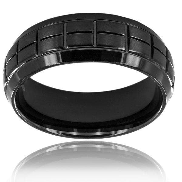 West Coast Jewelry - Vente Anneau/bague à empiler - Bague bombée en acier inoxydable plaqué noir2