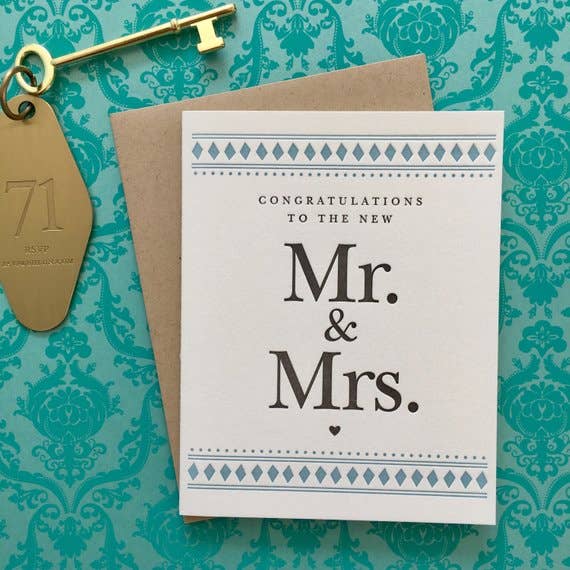 Lucky Bee Press - Vendita all'ingrosso Biglietto di congratulazioni - Congratulazioni Mr. & Mrs. - carta tipografica1