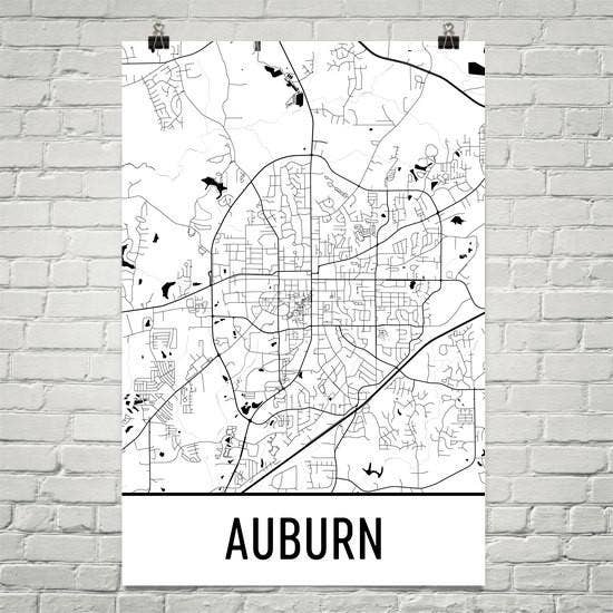 Poster con mappa di Auburn Street, 20,3 x 25,4 cm per la vendita all'ingrosso da parte di Modern Map Art