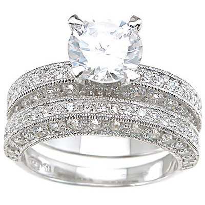 Anillo de boda con acabado de rodio, plata de ley, circonita cúbica, estilo antiguo para venta al por mayor de Plutus Brands