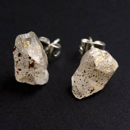 Gold Splatter and Raw Quartz Earrings for wholesale by Adam Rabbit