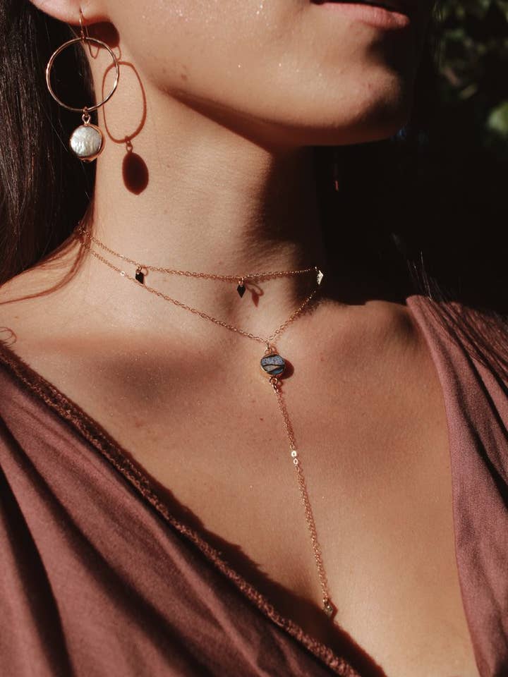 Dainty Abalone Choker To Lariat for wholesale by Toasted Jewelry