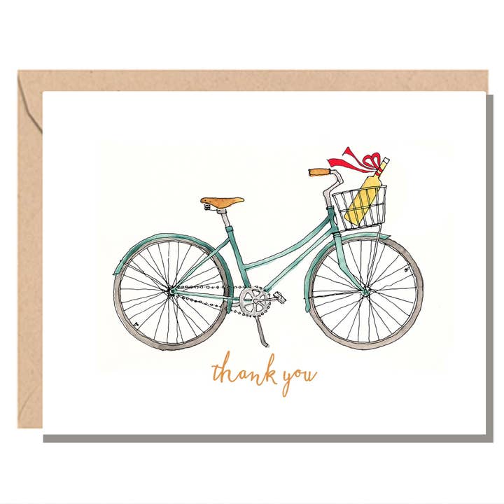 Thank You White Wine Bike Card for wholesale by Rachelink Cards & Illustrations