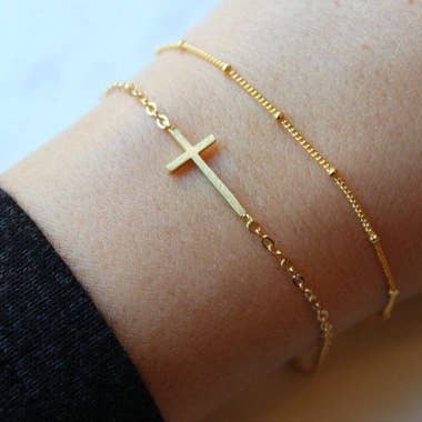 Laalee Jewelry - Venta al por mayor Juegos de joyas - Pulsera delicada Conjunto Oro Sideways Cross