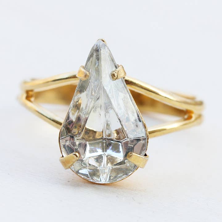 Gold Crystal Drop Ring for wholesale by Diament Jewelry