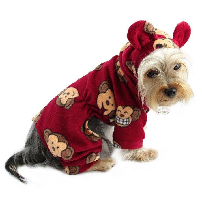 Silly Monkey Fleece Pajamas with Hood - Burgundy for wholesale by Klippo Pet