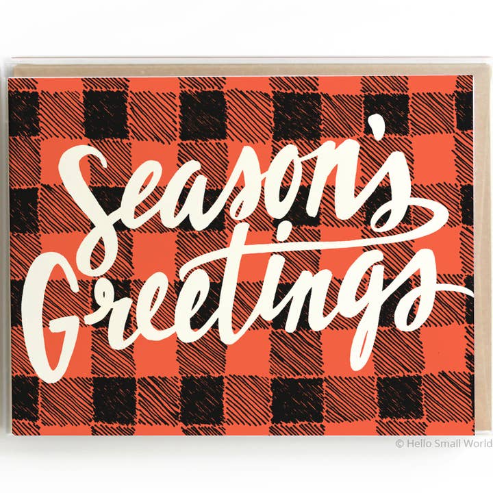 Season's Greetings Plaid Card - Set of 8 for wholesale by Hello Small World