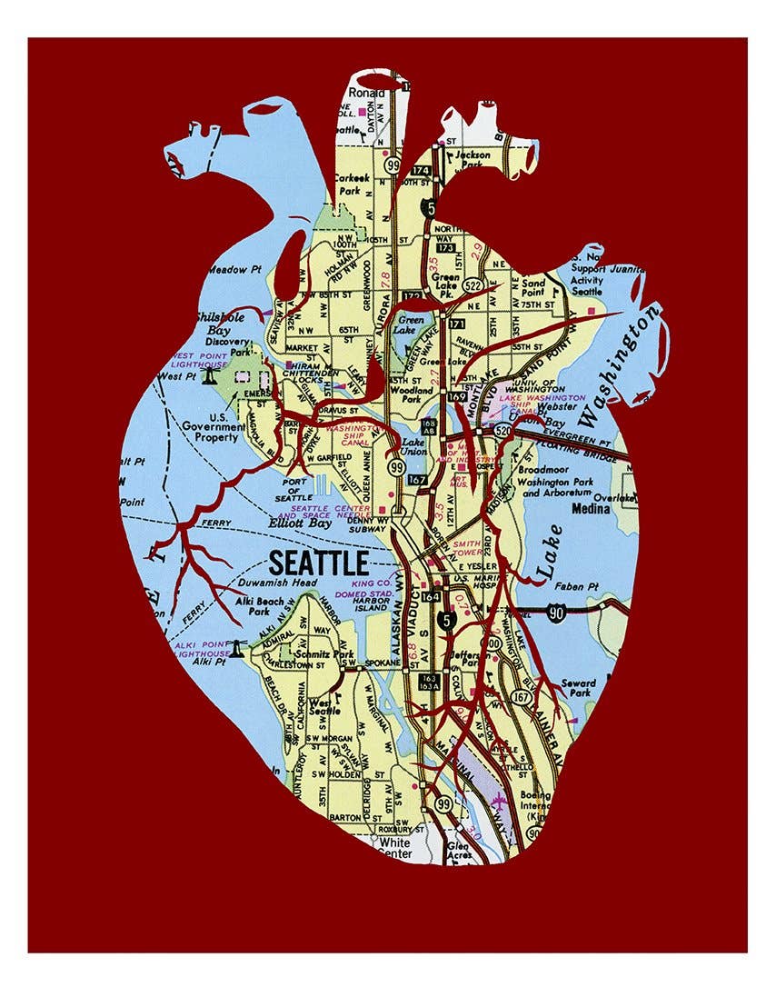 Granny Panty Designs - Wholesale Art Print - Heart Of Seattle Map Art Print5