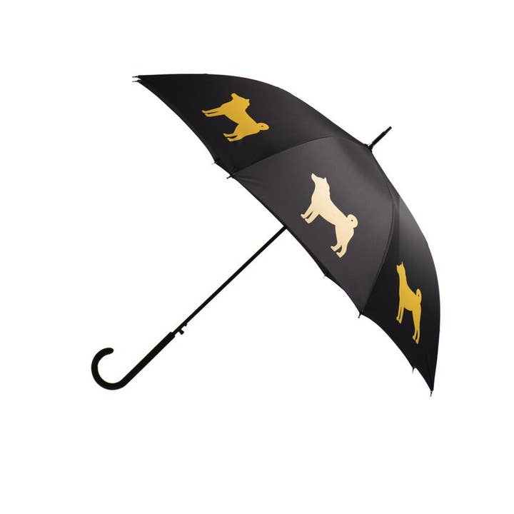 The San Francisco Umbrella Company - Wholesale Umbrella - Unisex - Black Umbrella Featuring Gold Shiba Inu