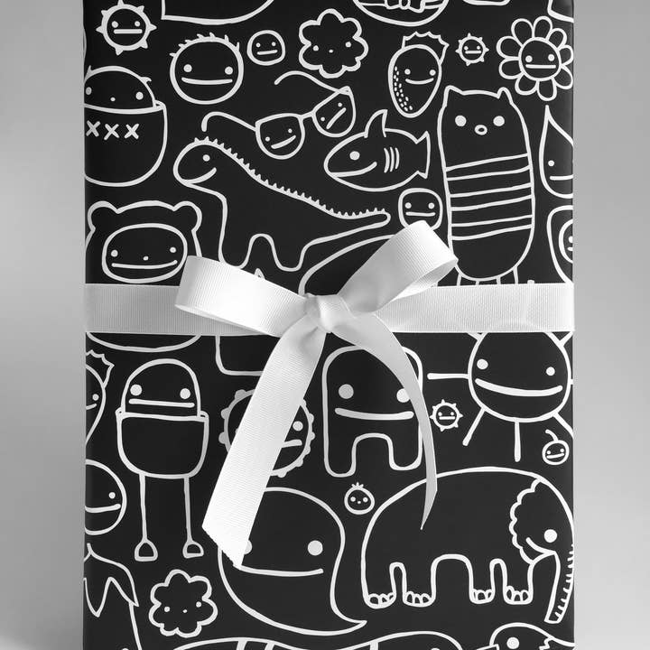 Happy Friend Time (preto) Papel de embrulho por atacado de That's Good Paper