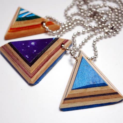 Triangle Wood Pendant Necklace - From Upcycled Skateboards and other Purchase Wholesale skateboard wood. Free Returns & Net 60 Terms on Faire trending on Faire.