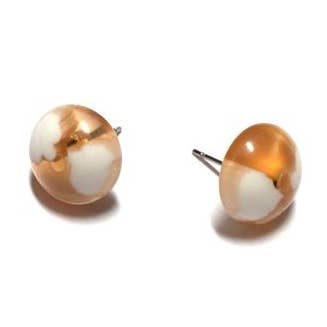 Leetie Lovendale - Wholesale Stud/Post Earrings - Beige & White Batik Retro Button Stud Earrings0