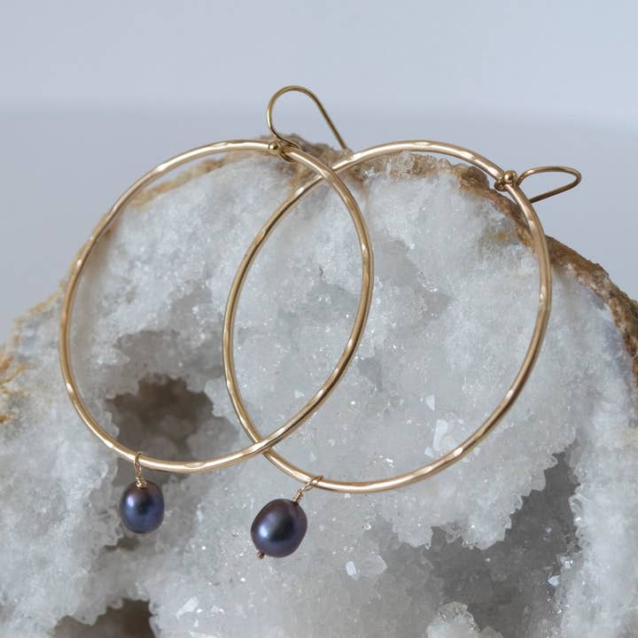 Everyday Hoops - 14k Gold Fill And Tahitian Pearl for wholesale by Indigo Moon Jewels