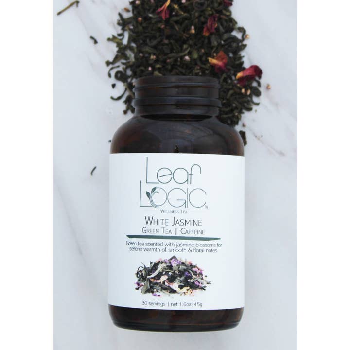 White Jasmine Loose Leaf Tea - Bulk or Amber Refillable Jar for wholesale by Leaf Logic