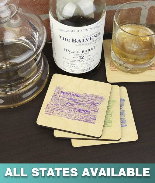 Torched Products - Wholesale Coasters - State Typography Coaster- Set of 42