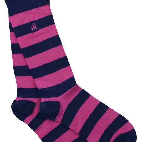 Rich Pink Striped Bamboo Socks (Women's Size) for wholesale by Swole Panda