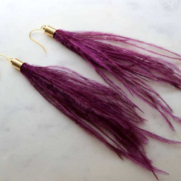 Laalee Jewelry - Wholesale Tassel Earrings - Purple Feather Earrings, Long Fringe Earrings2