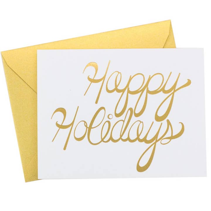 Happy Holidays Gold Card for wholesale by Reyn Paper Co
