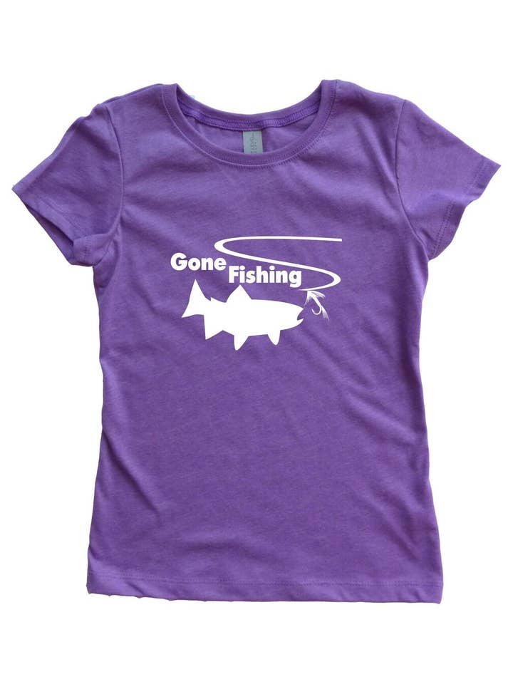 Camicia da ragazza con pesca bianca, colore: Viola per la vendita all'ingrosso da parte di Outdoorable Apparel