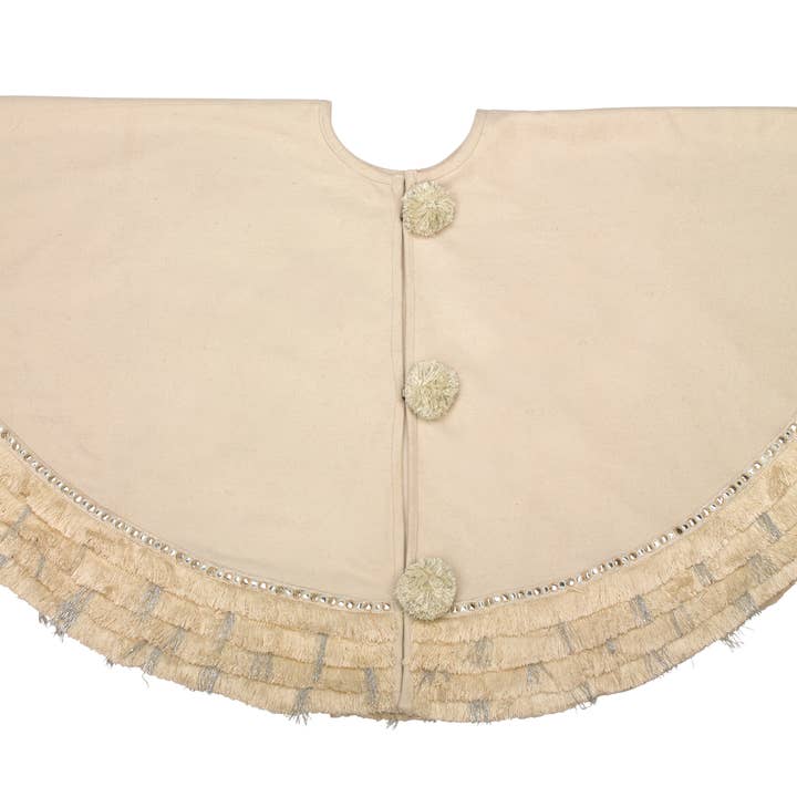 Handmade Christmas Tree Skirt-Cream with Silver/Cream Fringe for wholesale by Arcadia Home