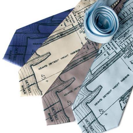 Detroit Map Necktie, Detroit River & Marina Tie for wholesale by Cyberoptix Tie Lab