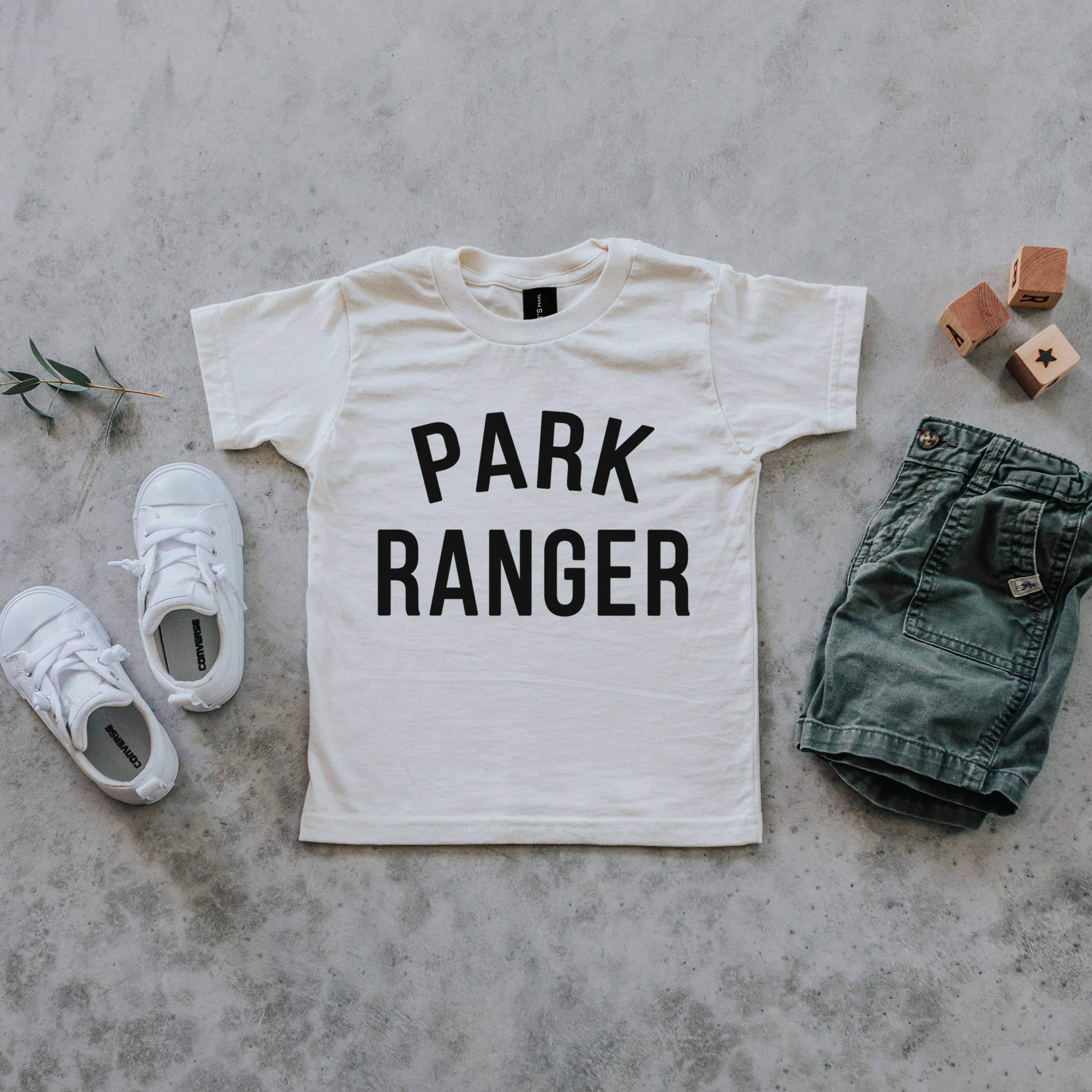 Gladfolk - Wholesale Screen Printed T-Shirt - Kids - Park Ranger Cream Organic Kids Tee4