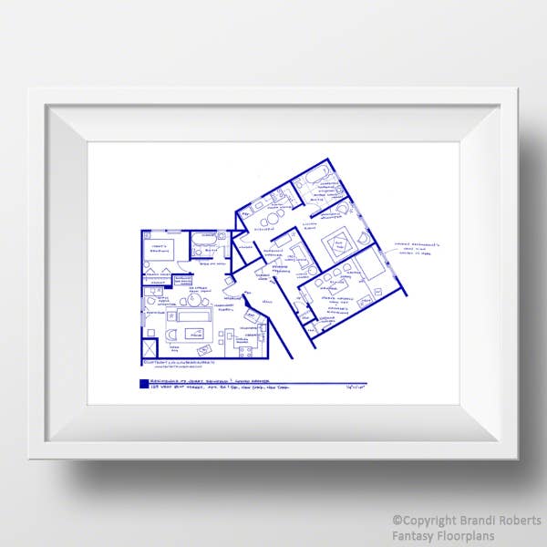 Fantasy Floorplans - Vente Affiche d'art - Appartement Seinfeld et Kramer de 5 po x 7 po - NBC Today Show