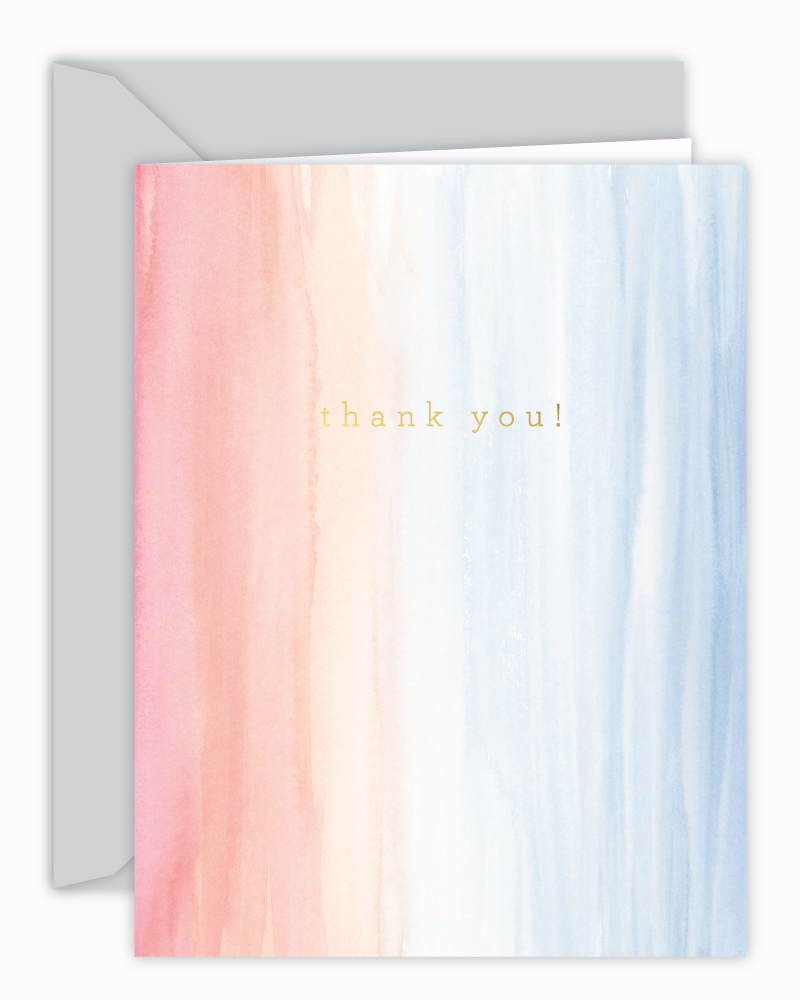 Cricket Printing - Wholesale Thank You Card - Thank You! Peach and Blue Watercolor Card1