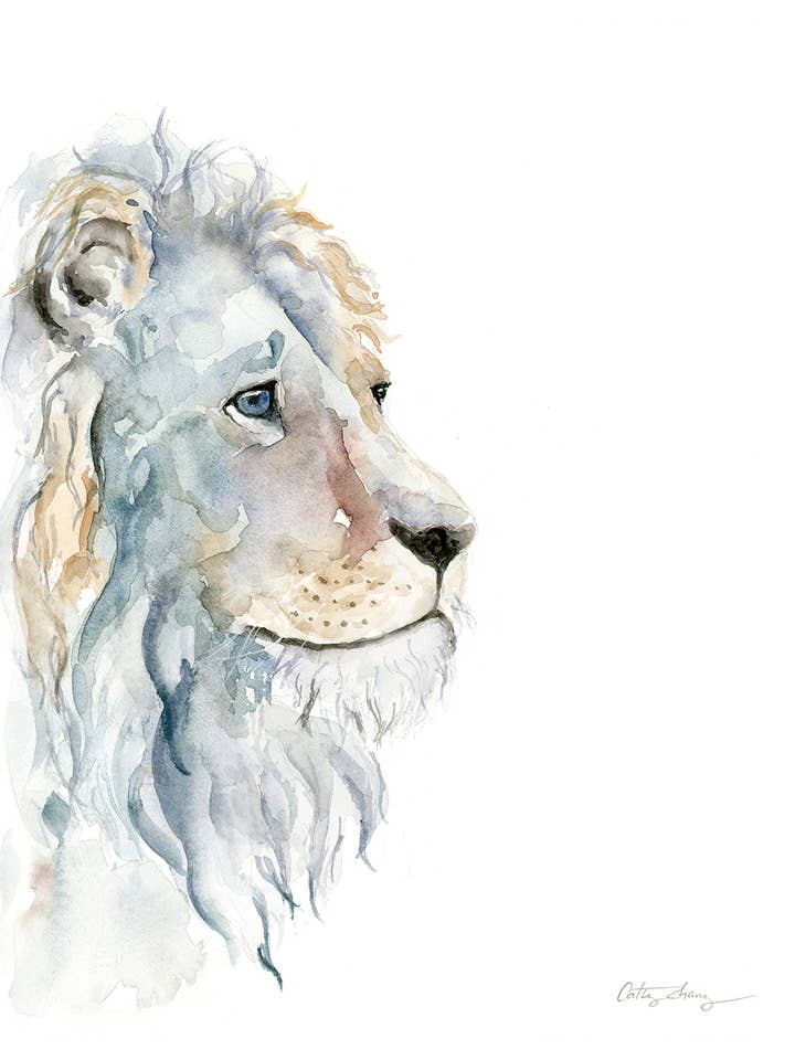 Introspektiver Löwen-Aquarell-Kunstdruck für den Großhandel von Easy Sunday Club