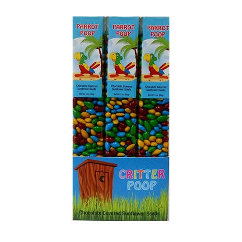 Sunflower Food Company - Wholesale Chocolate Covered Sweets - Parrot Poop, bright colored Sunny Seeds in 3 oz tubes