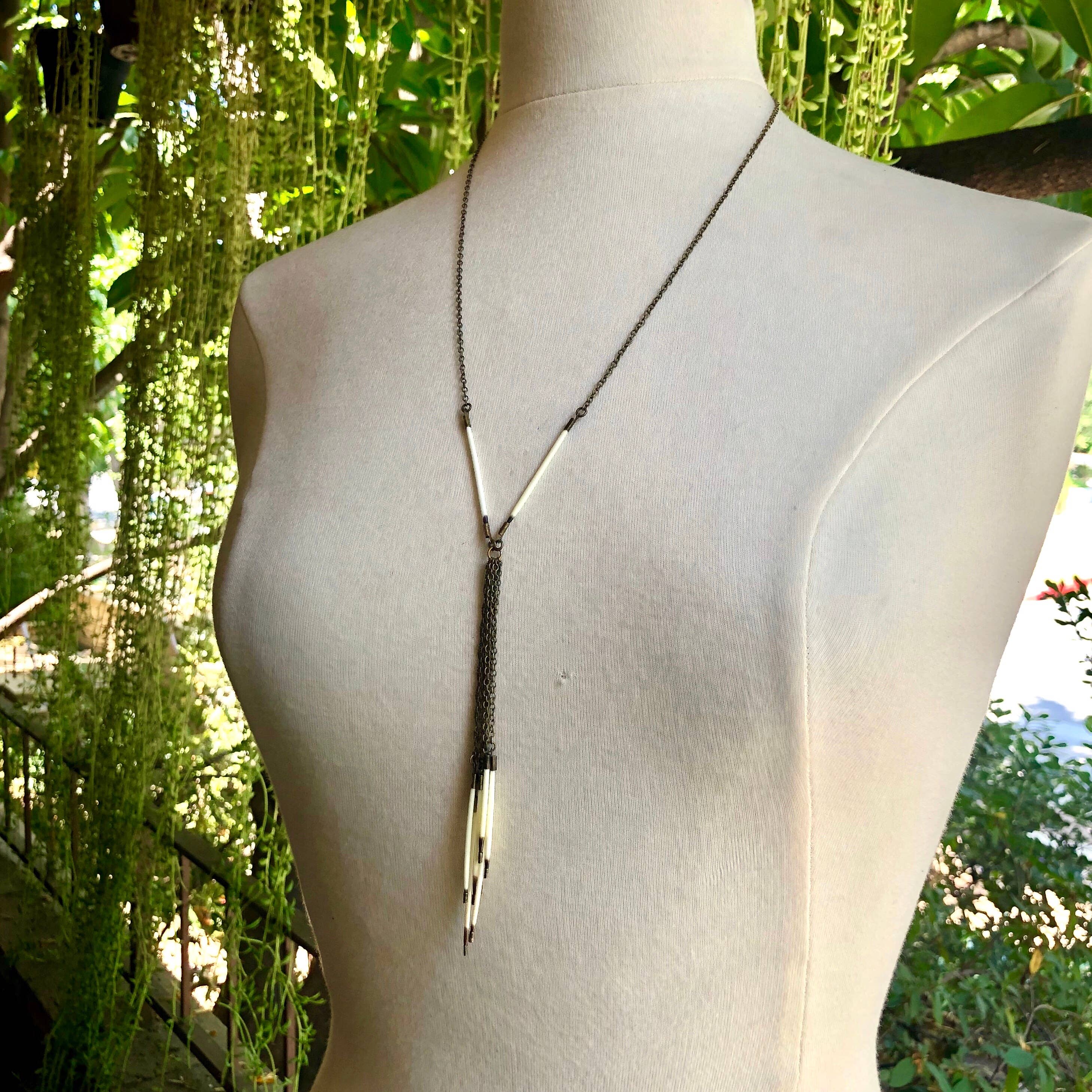 ASTALI – wholesale Pendant/charm necklace – Porcupine Quill Fringe Necklace, Black/Brown & Ivory/White9