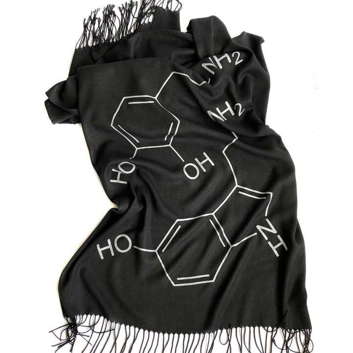 Cyberoptix Tie Lab - Wholesale Scarf - Unisex - Serotonin & Dopamine Linen-Weave Scarf, Happiness Molecule