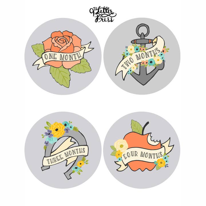 9th Letter Press - Wholesale Sticker - Kids & Baby - Month to Month Onesie Stickers1