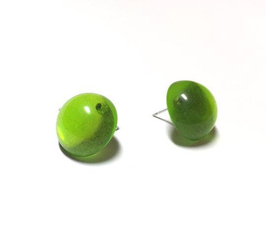 Leetie Lovendale - Wholesale Stud/Post Earrings - Kelly Green Transparent Retro Button Stud Earrings0