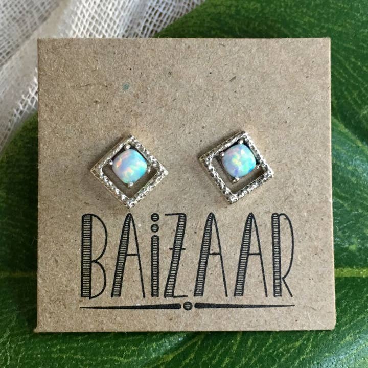 Baizaar - Wholesale Stud/Post Earrings - Sterling Silver Geometric and Opal Stud Earring0
