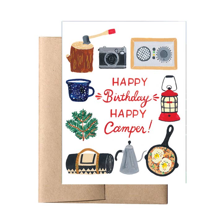 Happy Camper Birthday Card for wholesale by Forage Paper Co.