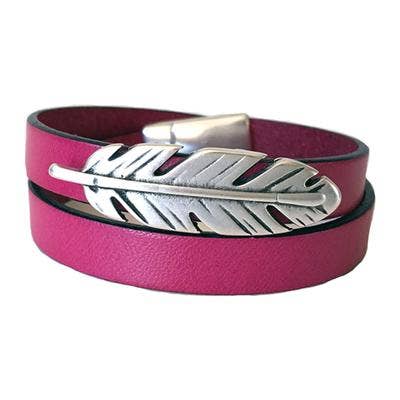 Fuchsia - fjäder Silver Läderarmband för wholesale av LIVE AHA