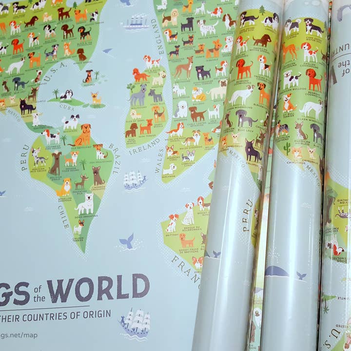 Lili Chin Art - Wholesale Poster - 36'' x 24'' Dogs of the World Map Poster1
