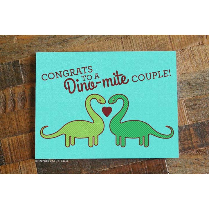 Tiny Bee Cards - Wholesale Wedding Card - Congrats to a Dino-mite Couple Dinosaur Wedding Card