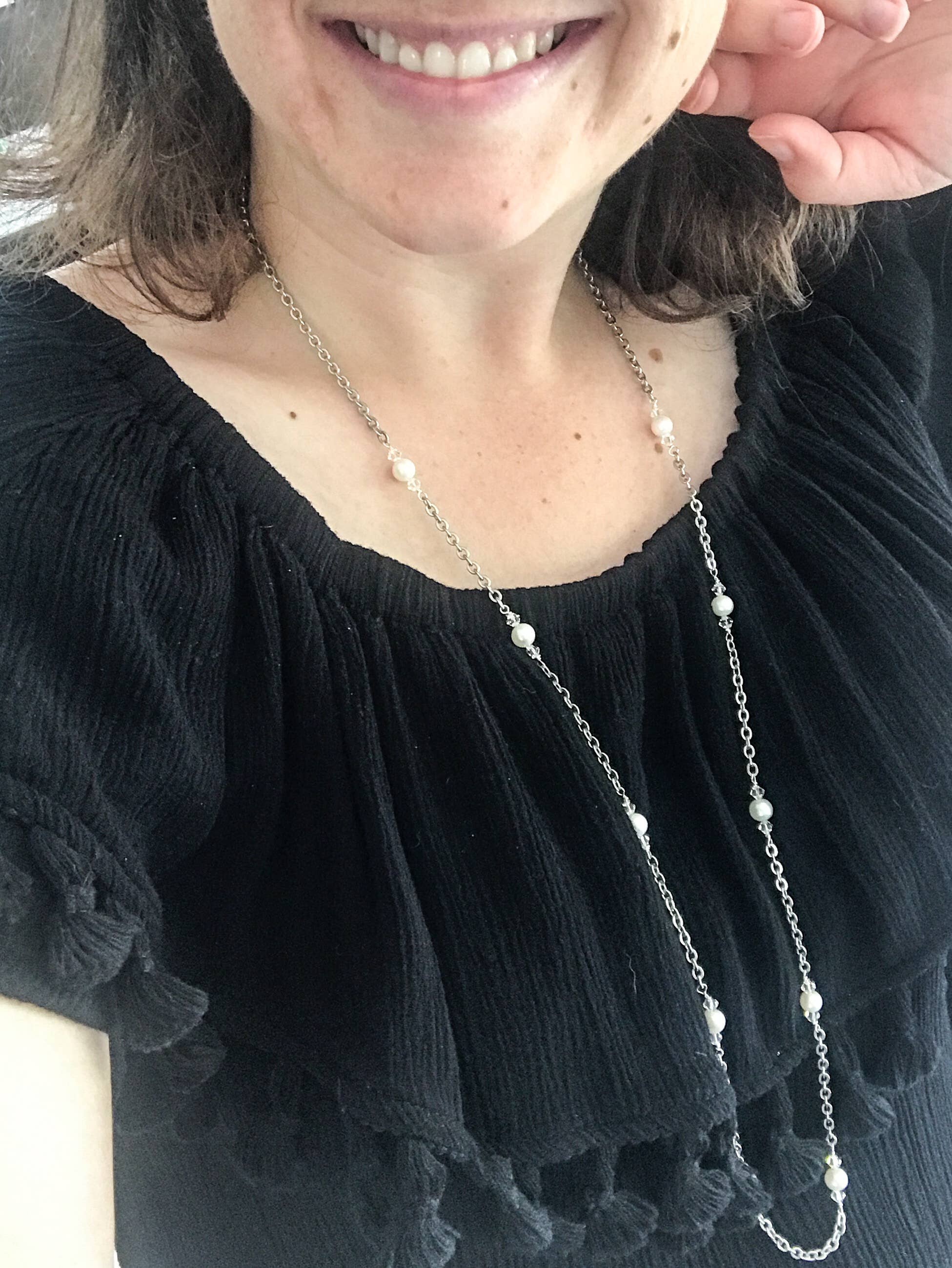 Jamila Collective, LLC - Wholesale Beaded/Pearl Necklace - Sara Station Necklace - White Pearl3