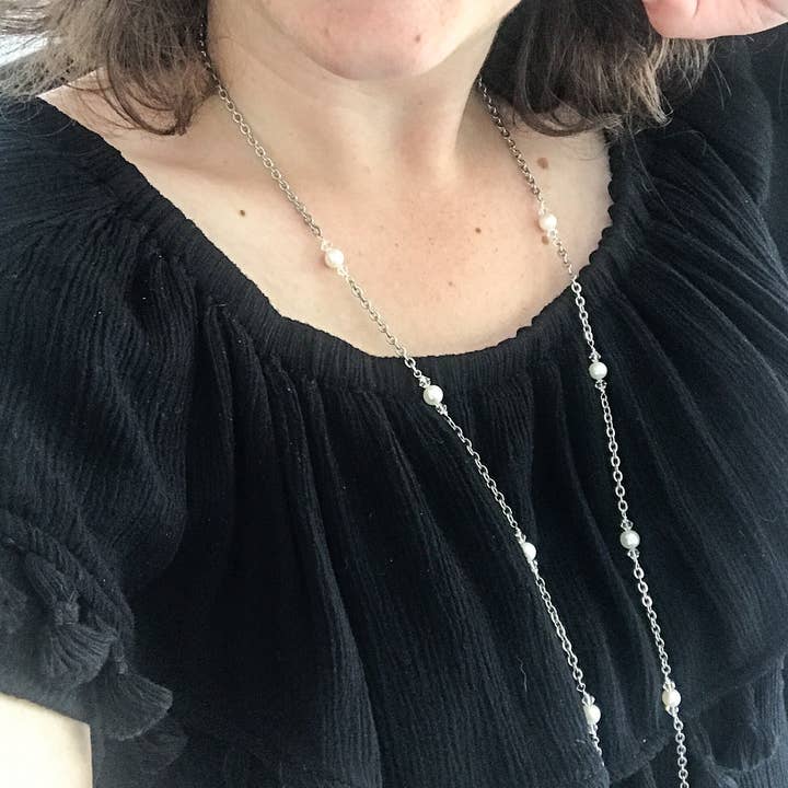 Jamila Collective, LLC - Wholesale Beaded/Pearl Necklace - Sara Station Necklace - White Pearl3