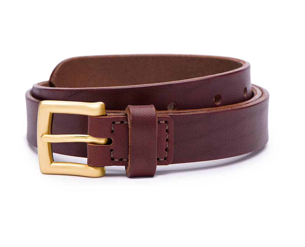 mens burgundy belt with gold buckle