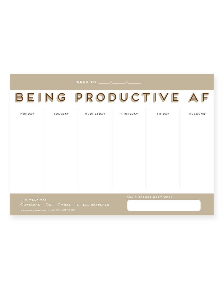 Being Productive AF Weekly Planner Notepad for wholesale by Tiramisu Paperie